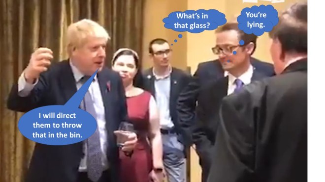 Borsi with a glass talking rubbish